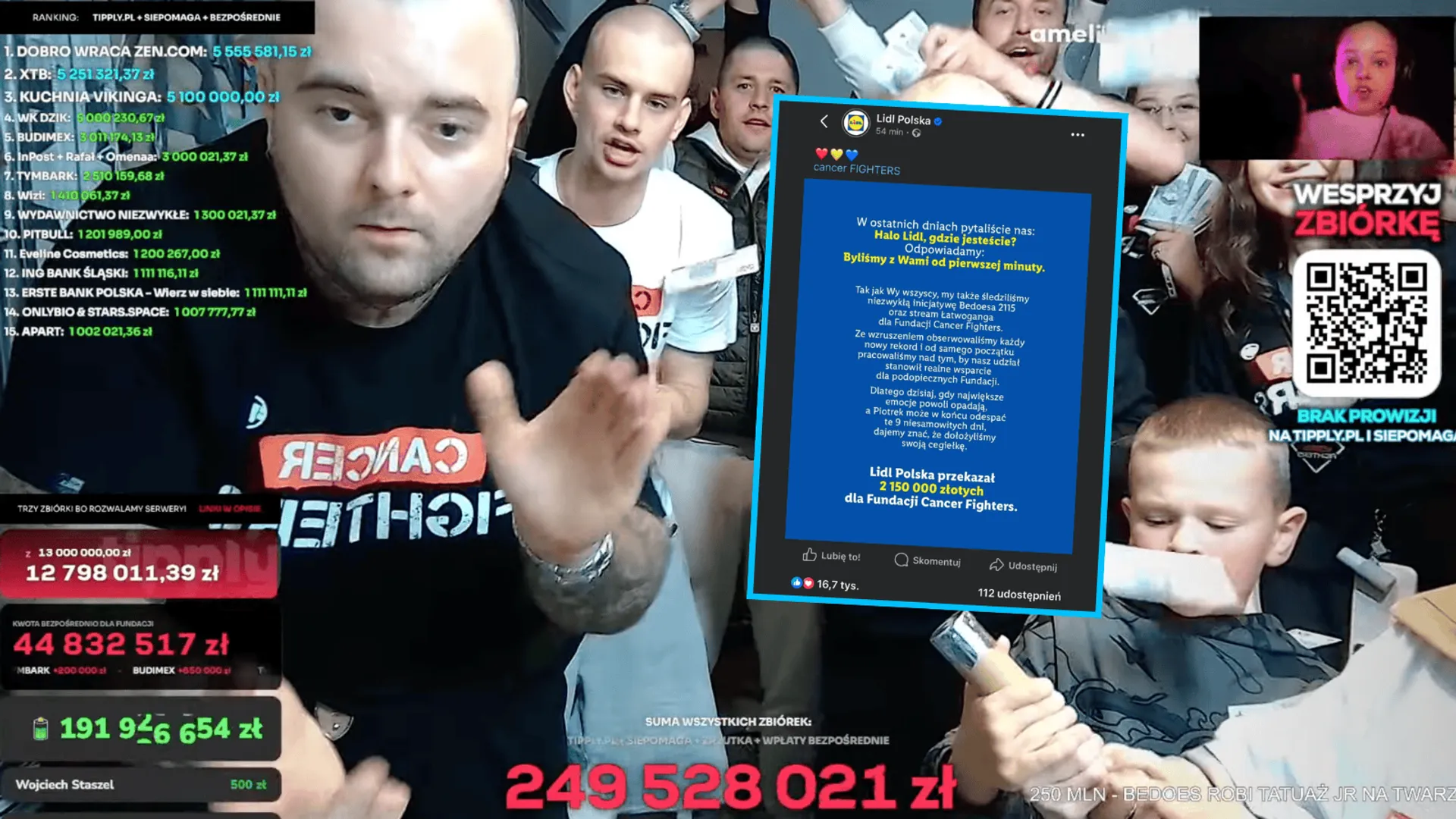 Lidl wpłacił pieniądze na zbiórkę Łatwoganga, fot. latwogang/YouTube, Lidl/Facebook