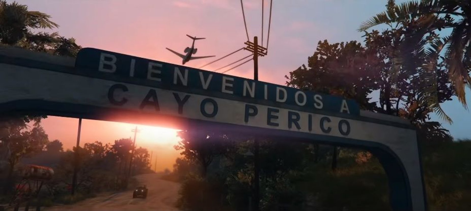Screen zachodzącego Słońca nad wyspą Cayo Perico w GTA Online