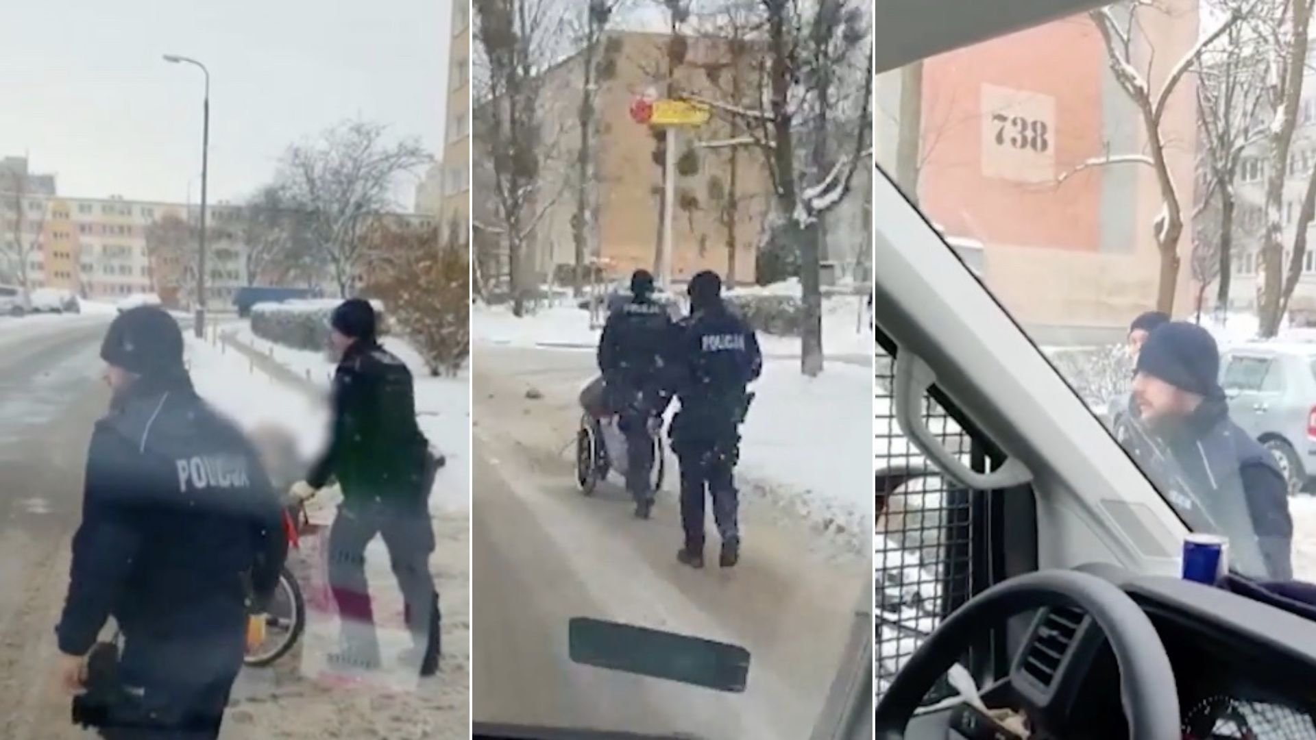 Policjanci pomogli seniorce na wózku inwalidzkim, nagranie trafiło do sieci