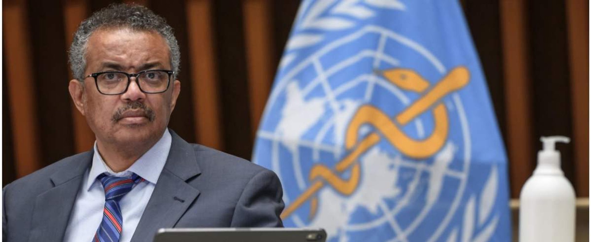 World Health Organization (WHO) Director-General Tedros Adhanom Ghebreyesus attends a press conference organised by the Geneva Association of United Nations Correspondents (ACANU) amid the COVID-19 outbreak, caused by the novel coronavirus, on July 3, 202