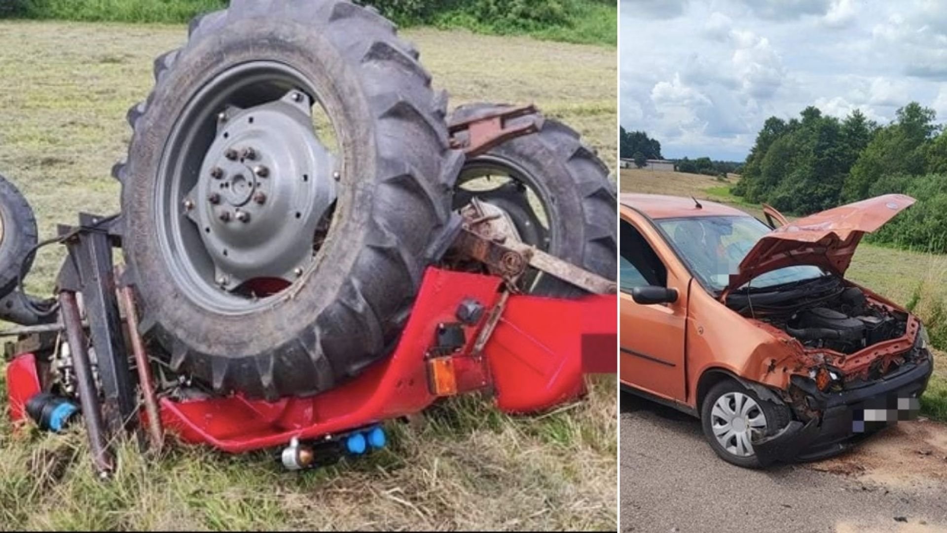Groźny wypadek z udziałem ciągnika i Fiata Punto w miejscowości Luszewo w gminie Glinojeck
