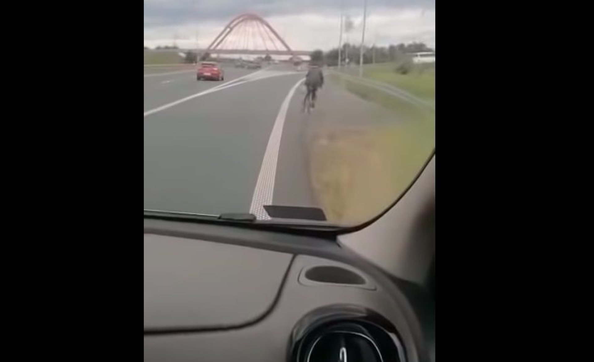 Wideo - rowerzysta jechał autostradą