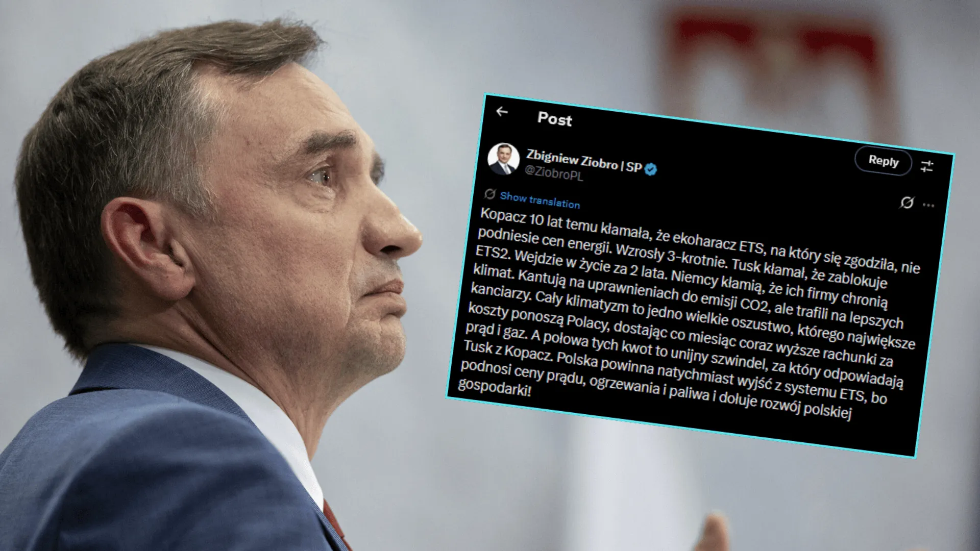 Ziobro ostro o polityce klimatycznej: „To jedno wielkie oszustwo”