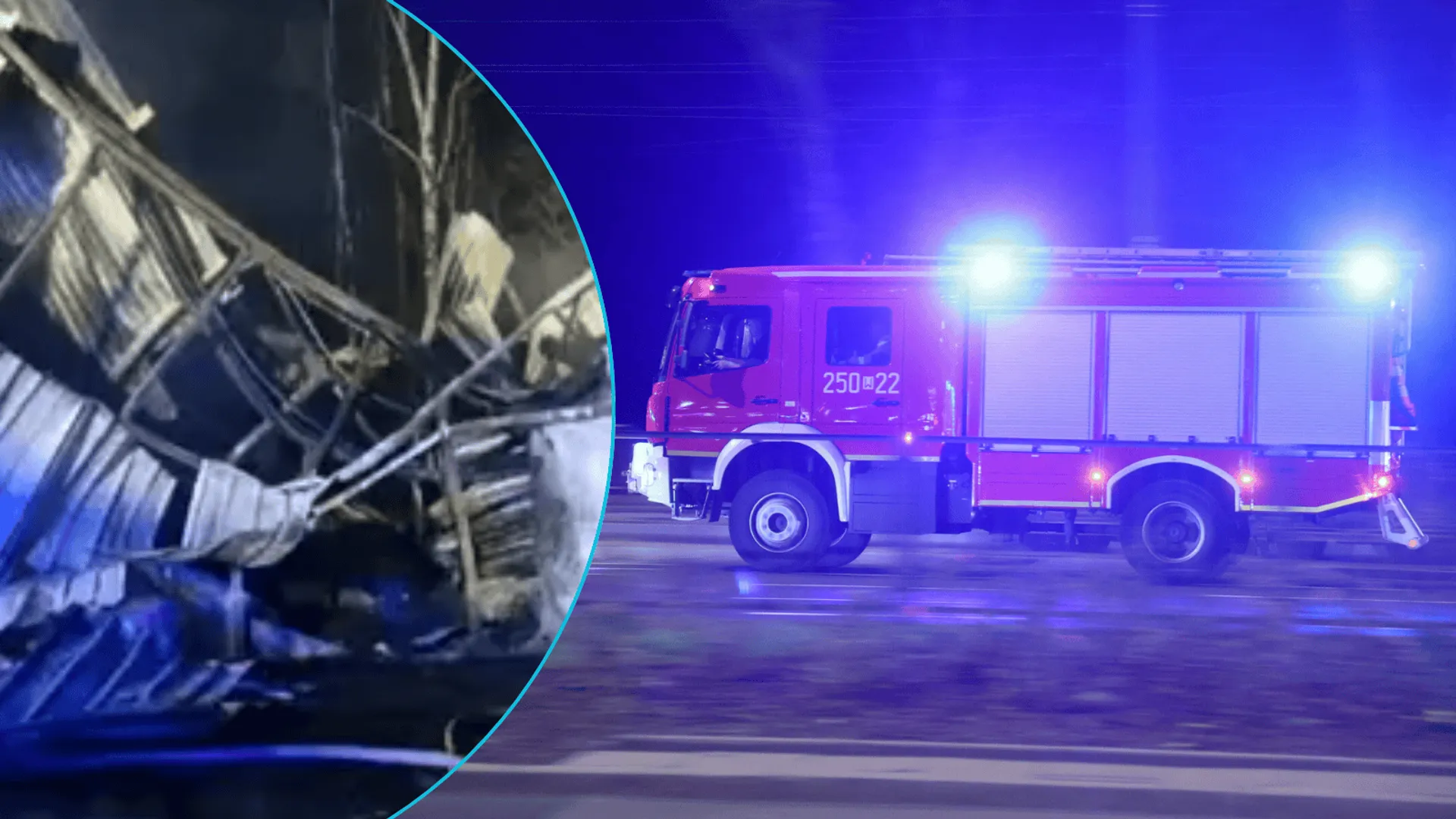 Nocny pożar w Wesołej. Spłonęła hala z ciężarówkami, ogień zagrażał zbiornikom z paliwem