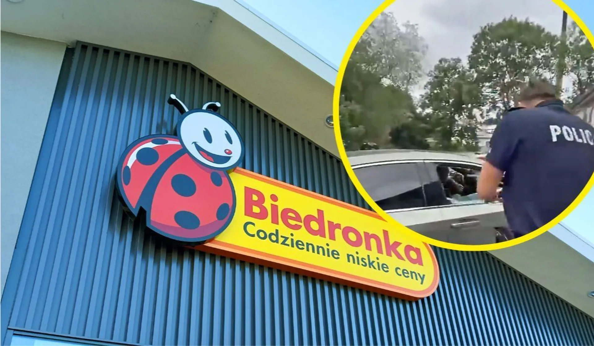 Logo Biedronki i policja