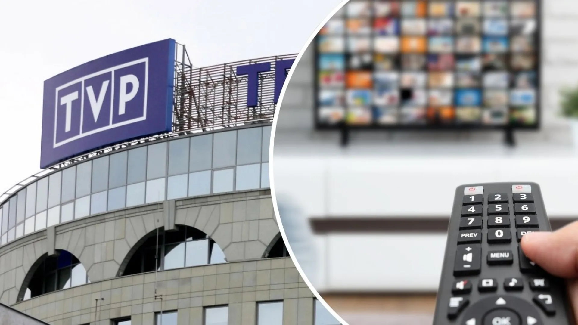 Budynek TVP, telewizor i pilot