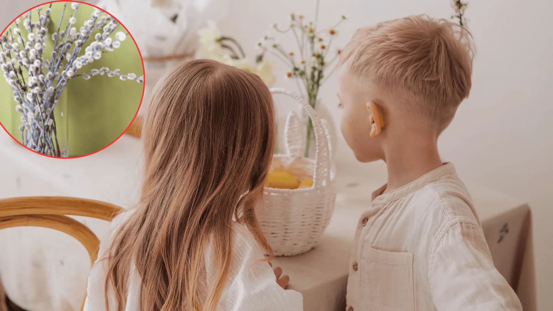 Dzieci i bazie w wazonie