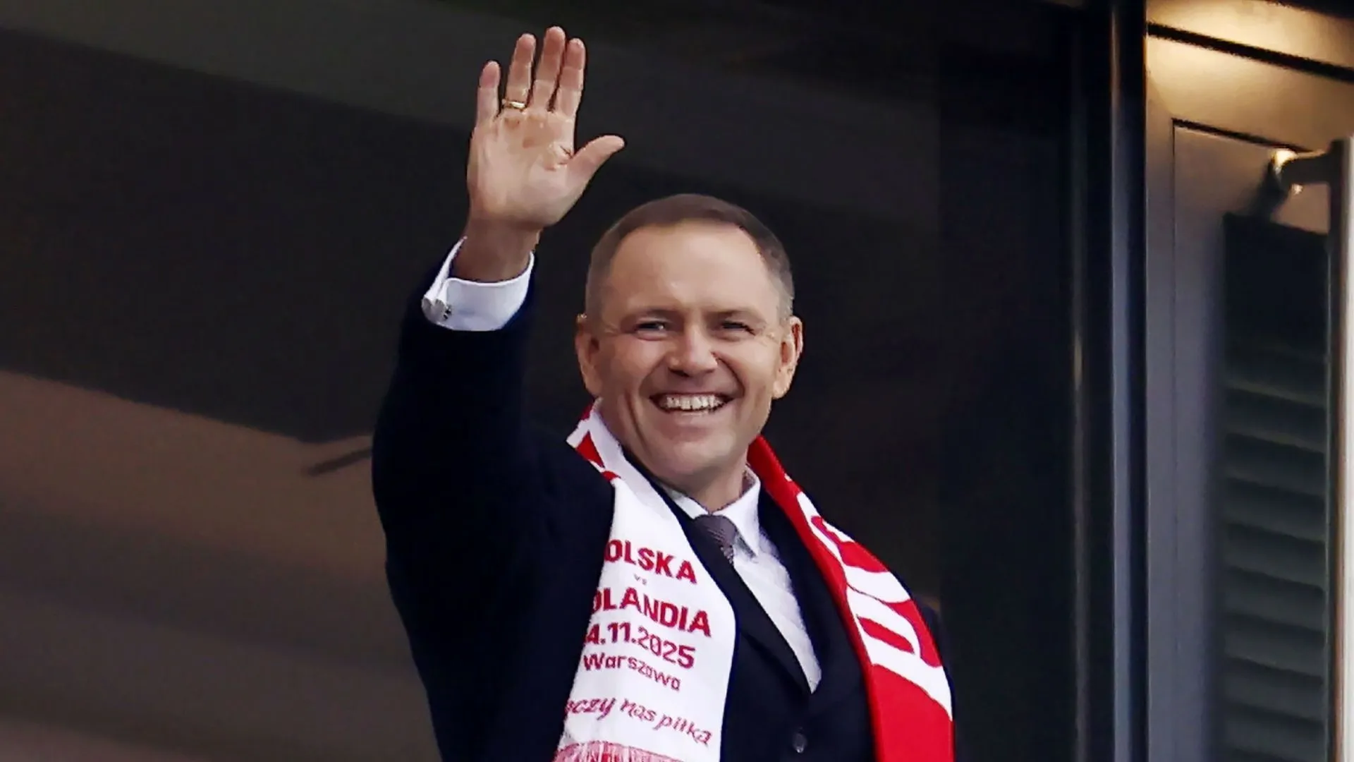 Karol Nawrocki na meczu Polska-Holandia