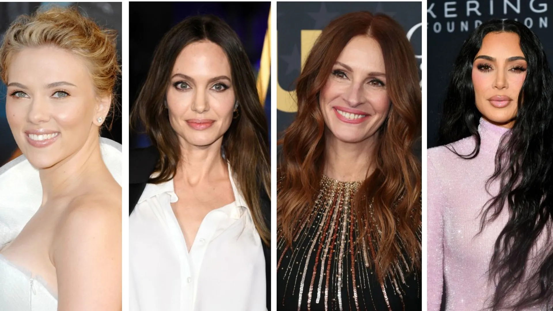 Scarlet Johansson (typ urody wiosna), Angelina Jolie (typ urody lato), Julia Roberts (typ urody jesień), Kim Kardashian (typ urody zima)