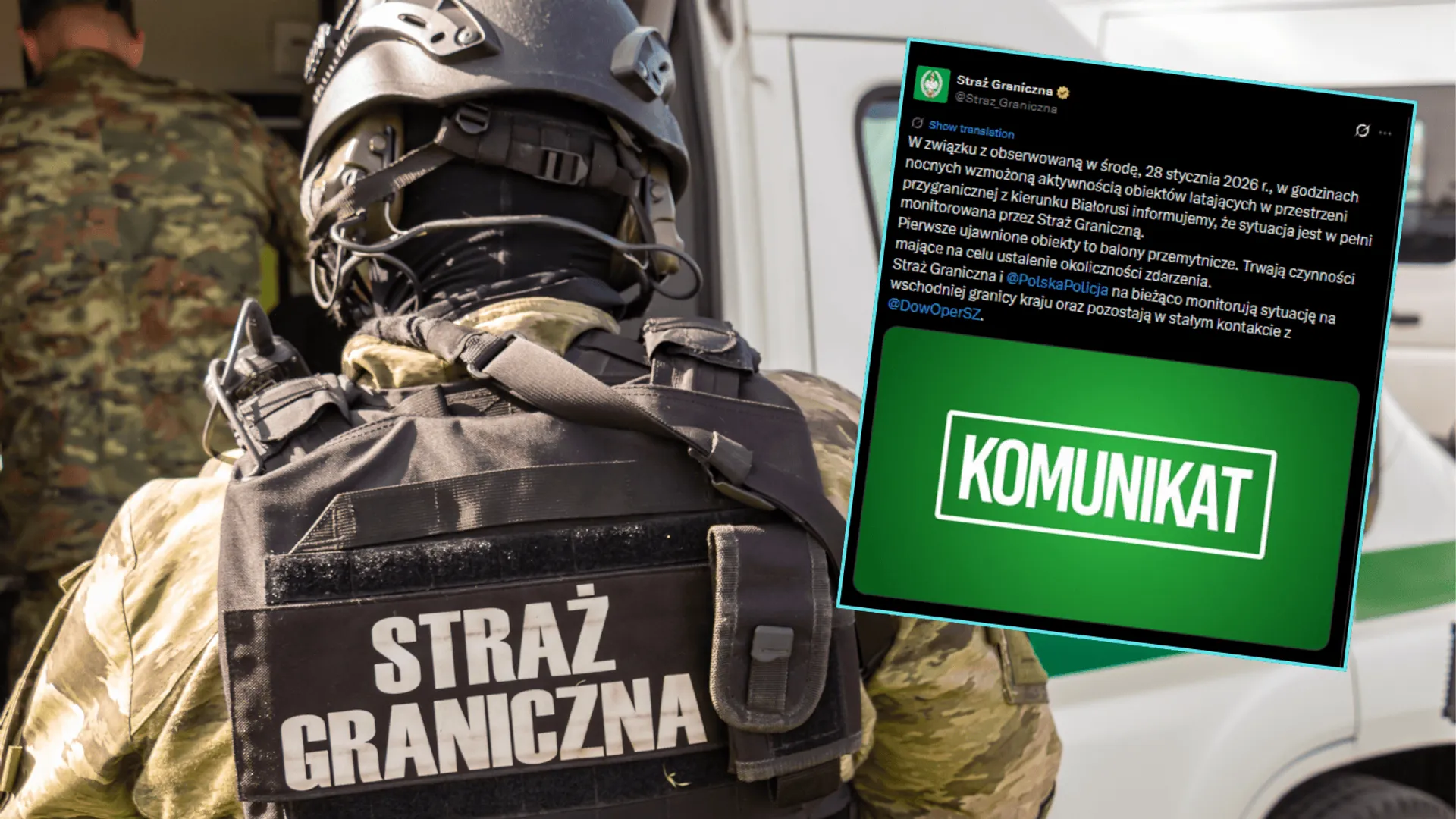 Komunikat służb po nocnym incydencie: Balony z Białorusi nad Podlasiem