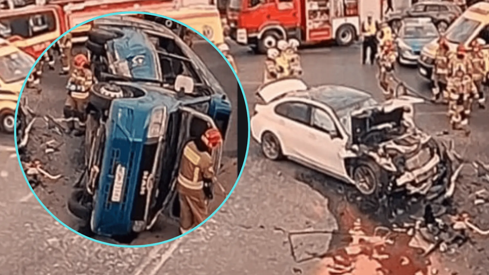 Dramatyczny wypadek w Markach: Autobus miejski leży na boku. Służby mówią o wielu rannych