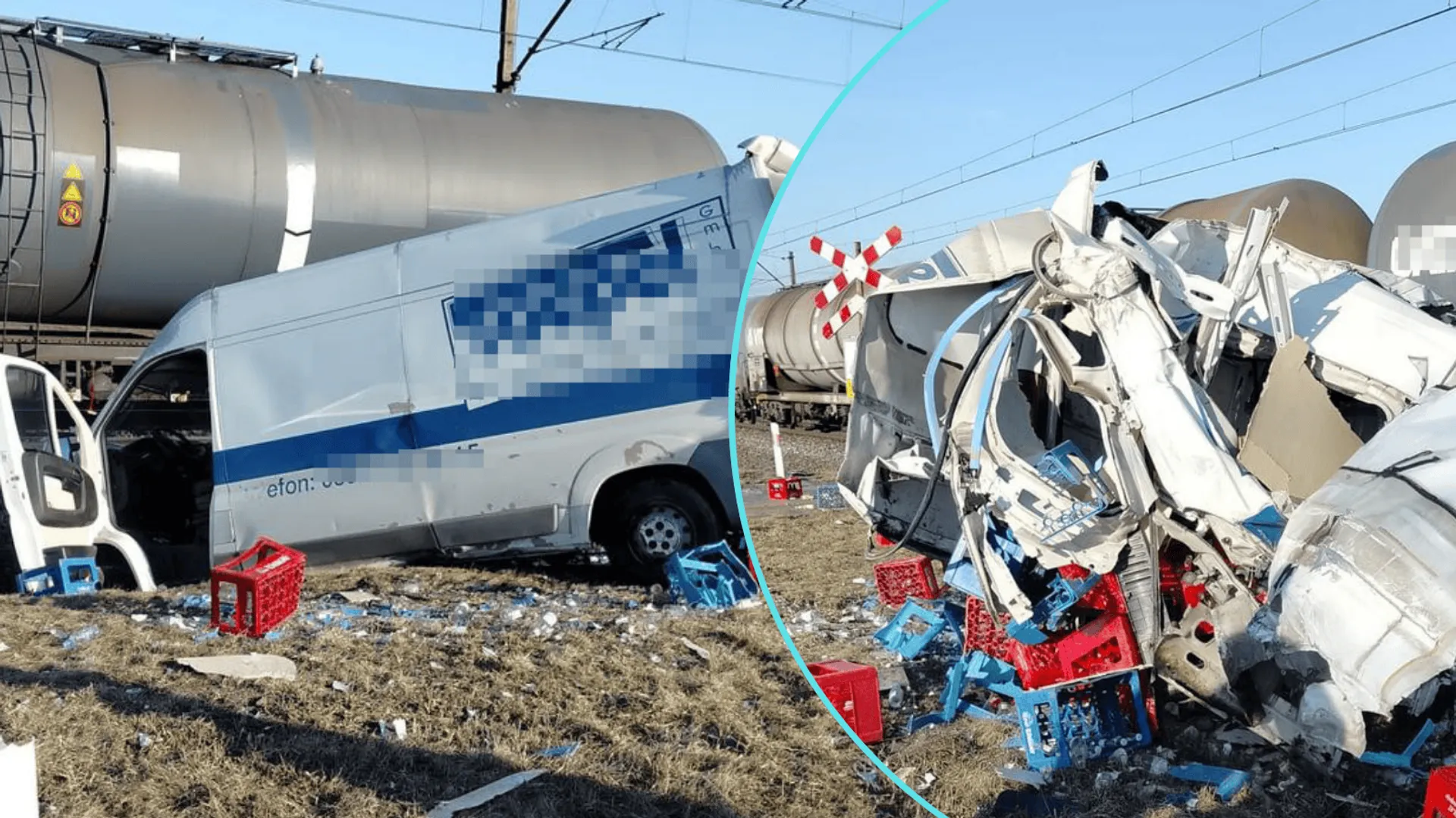 O krok od tragedii w Anusinie. Bus wjechał pod pociąg z 36 cysternami paliwa