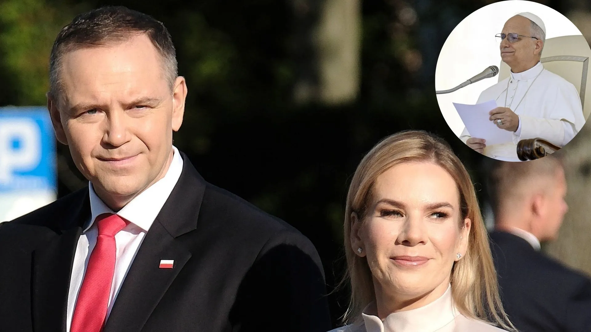 Karol Nawrocki obok Marty Nawrockiej i Leona XIV