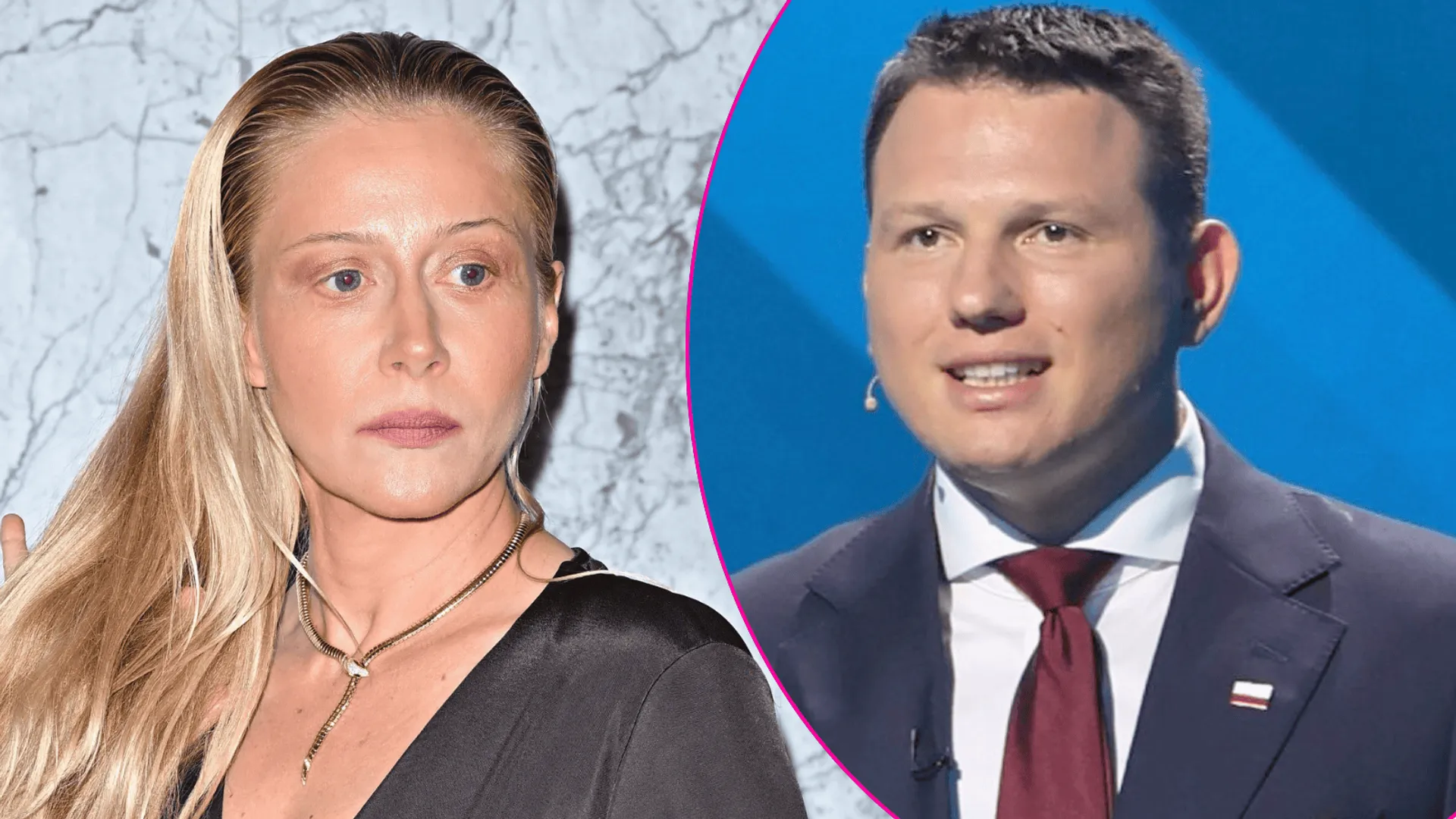 Katarzyna Warnke w czarnej sukience i Sławomir Mentzen