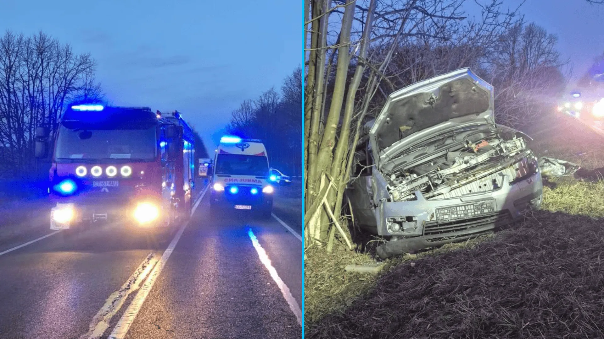 Dramat na trasie pod Grudziądzem. Wystarczyła sekunda, auto uderzyło w drzewo