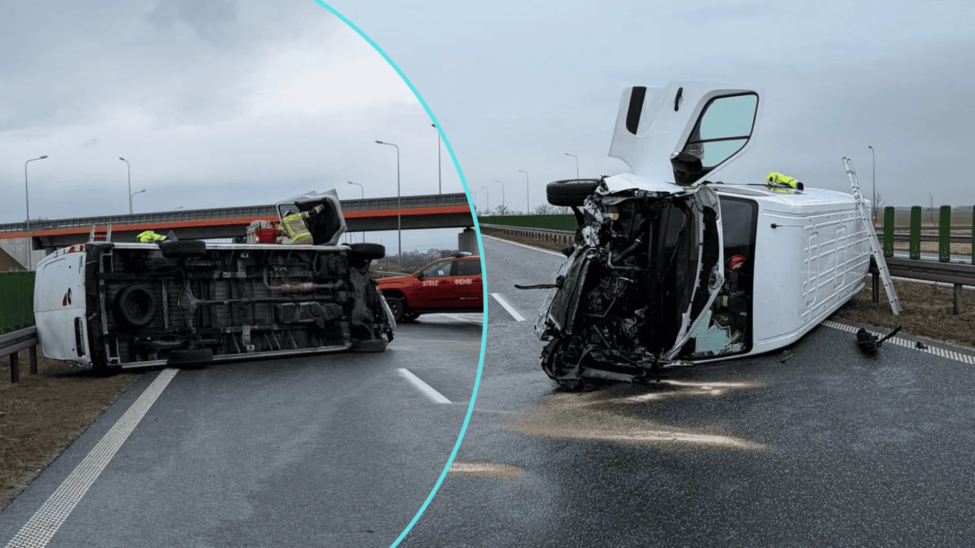 Wypadek busa na drodze ekspresowej S3 koło Jawora