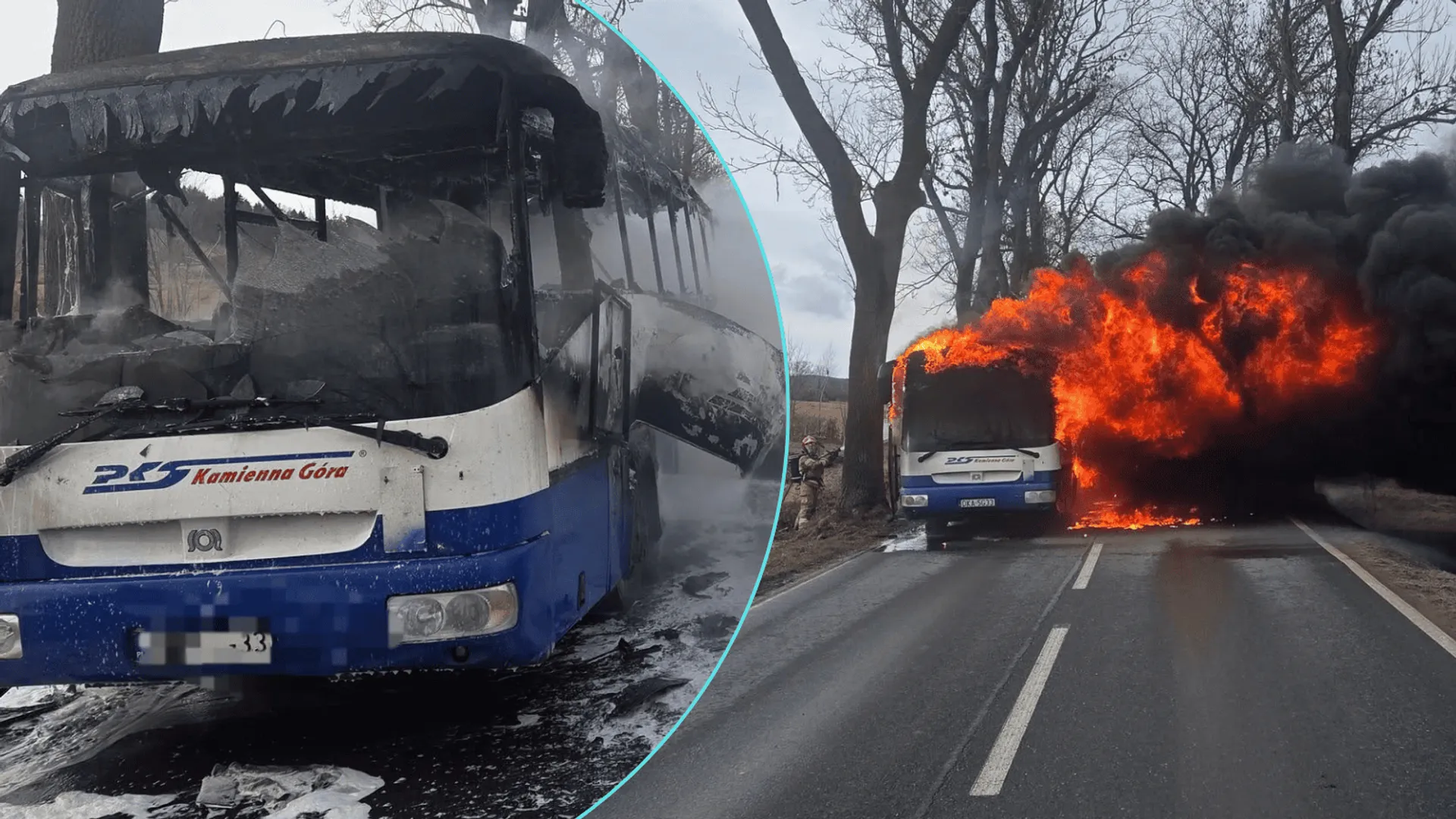 Pożar autobusu w polskiej miejscowości. Skomplikowana akcja gaśnicza, potężne utrudnienia w ruchu