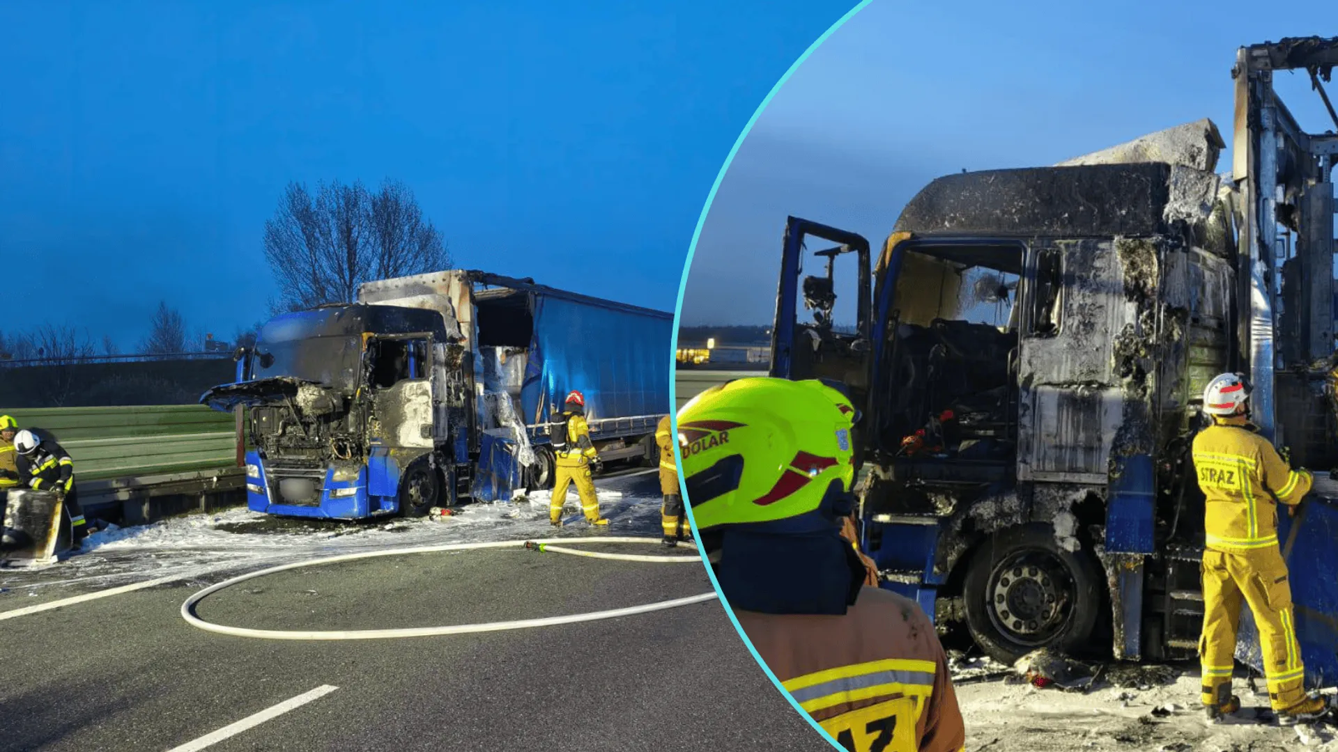 Pożar ciężarówki na autostradzie A4 pod Krapkowicami. Płonął ładunek pralek