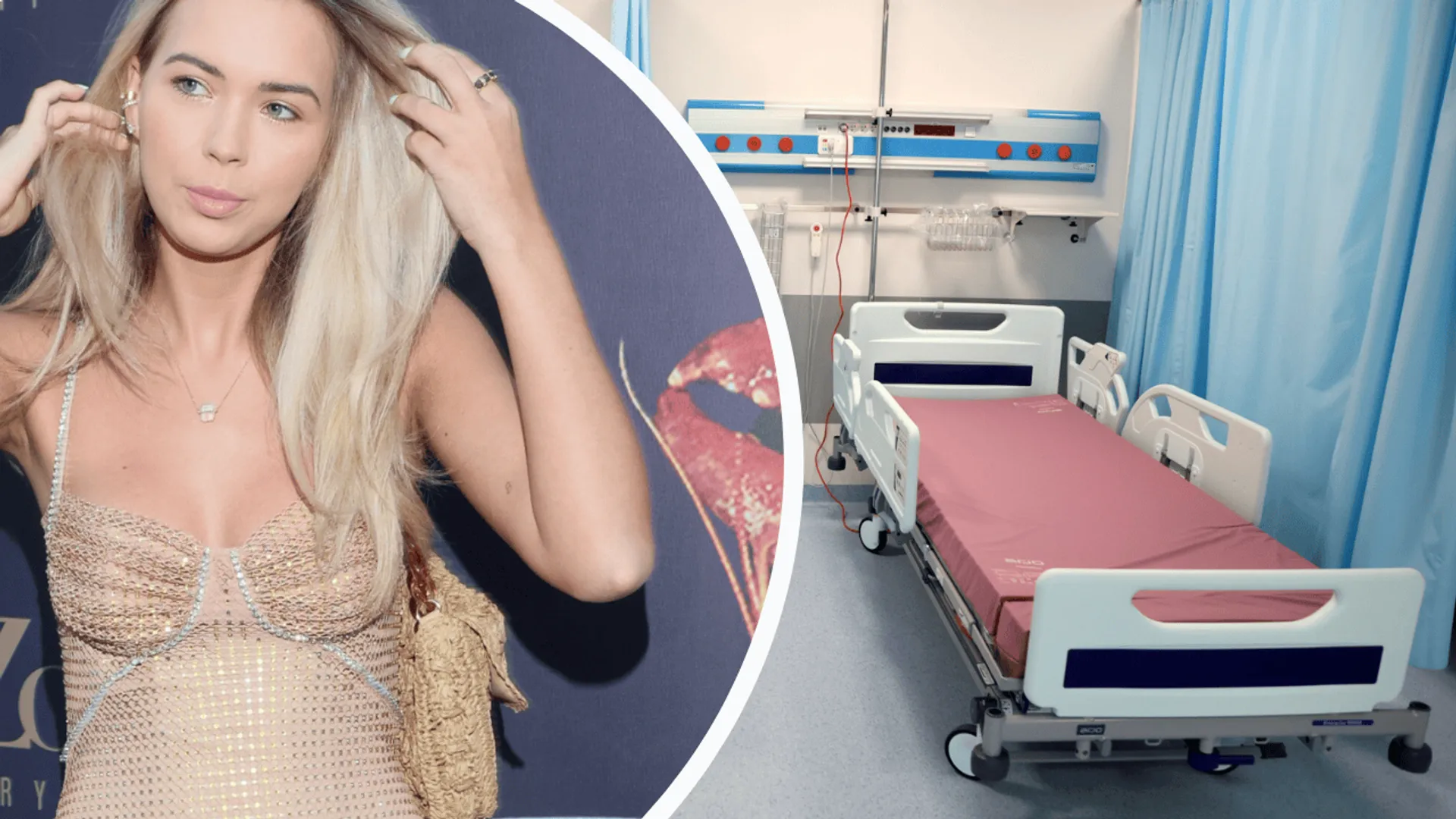 Sandra Kubicka, w tle szpitalne łóżko
