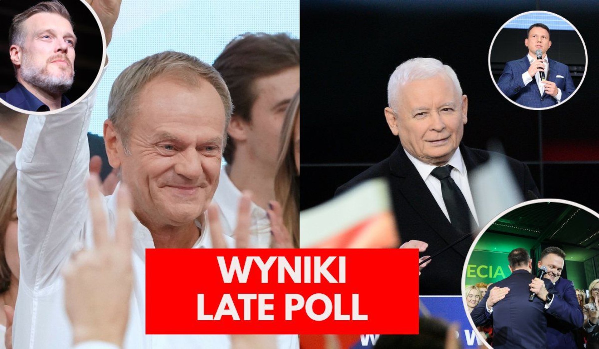 Donald Tusk, Jarosław Kaczyński, Adrian Zandberg, Sławomir Mentzen, Szymon Hołownia
