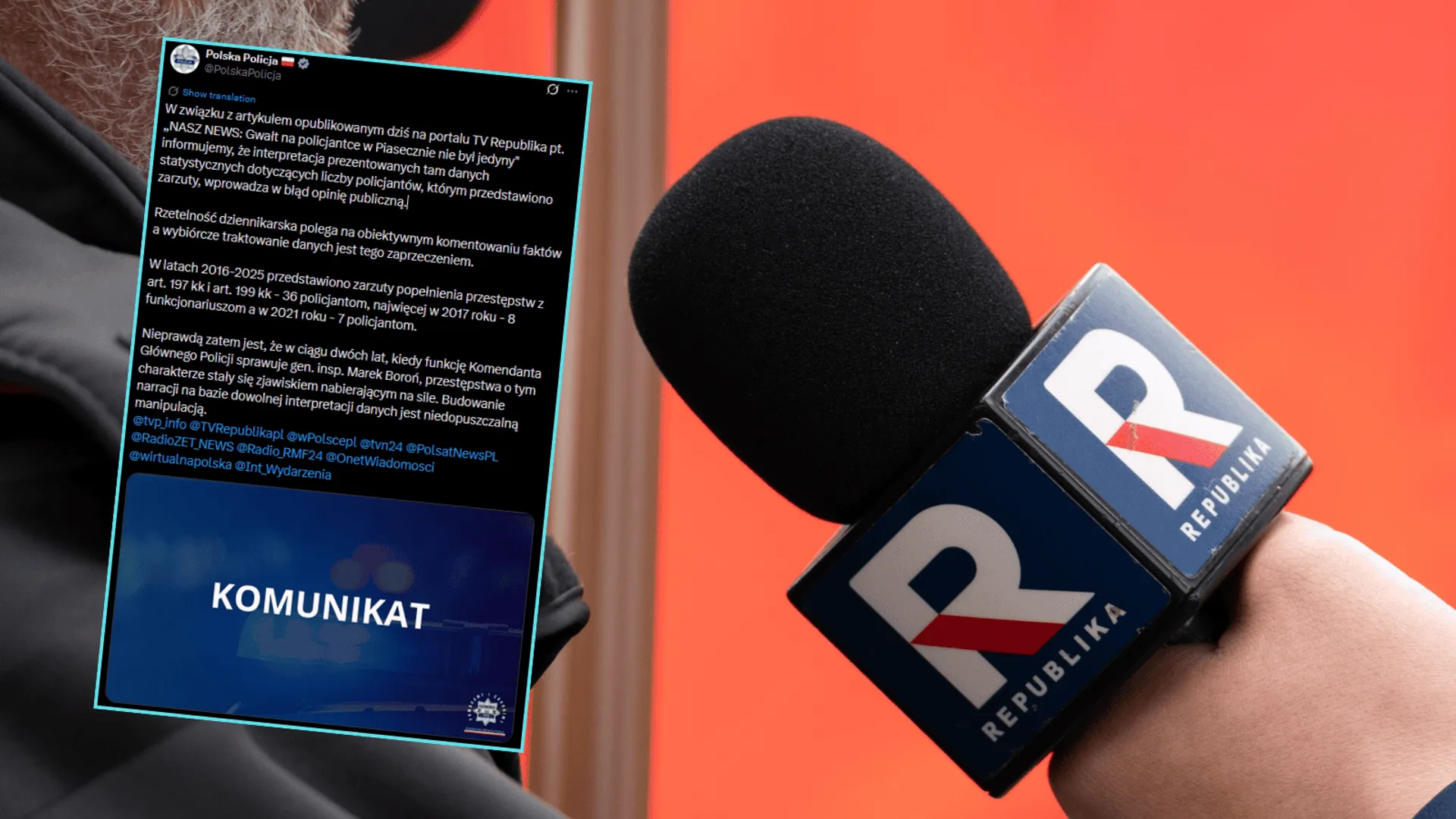 Policja odpowiada na newsa Republiki: „Wybiórcze traktowanie danych to zaprzeczenie rzetelności”