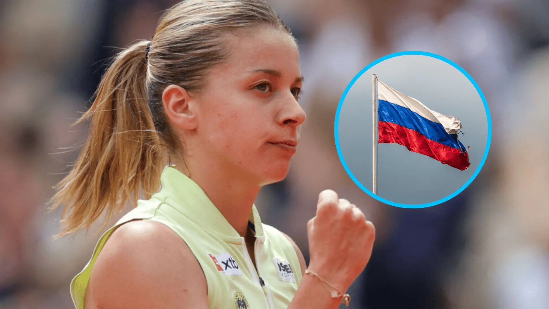 Maja Chwalińska, flaga Rosji (w kółku)