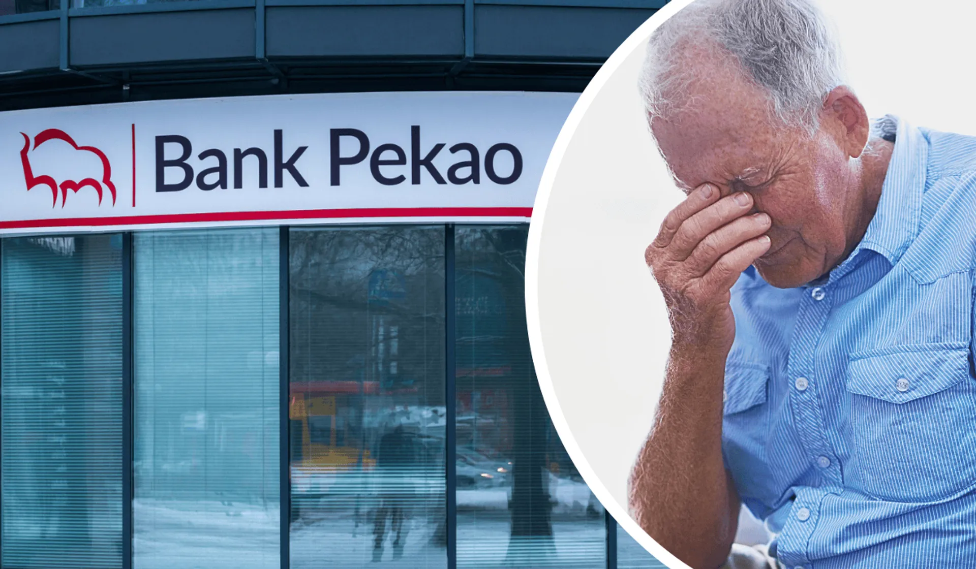 Budynek banku Pekao, załamany mężczyzna