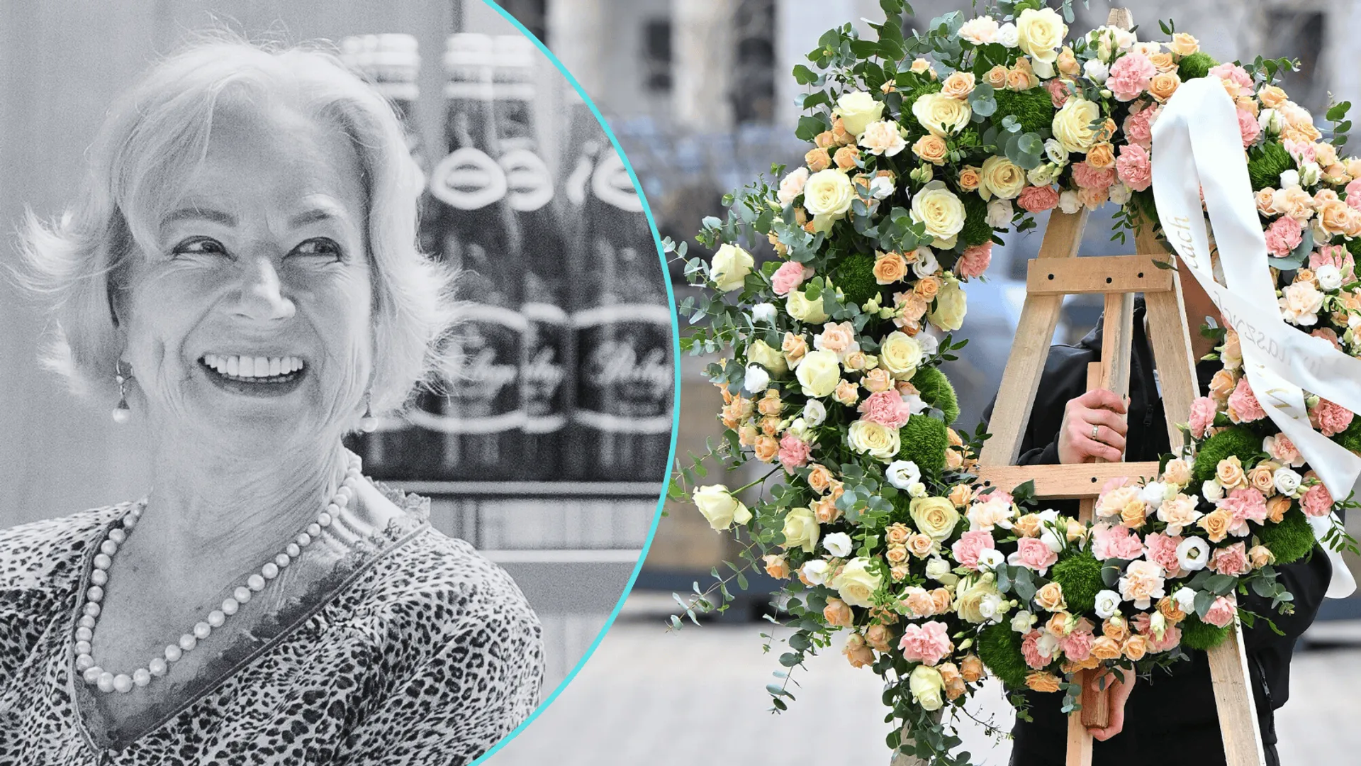 Wielki wieniec od córek i męża na pogrzebie Dykiel. Napis na szarfie odbiera mowę