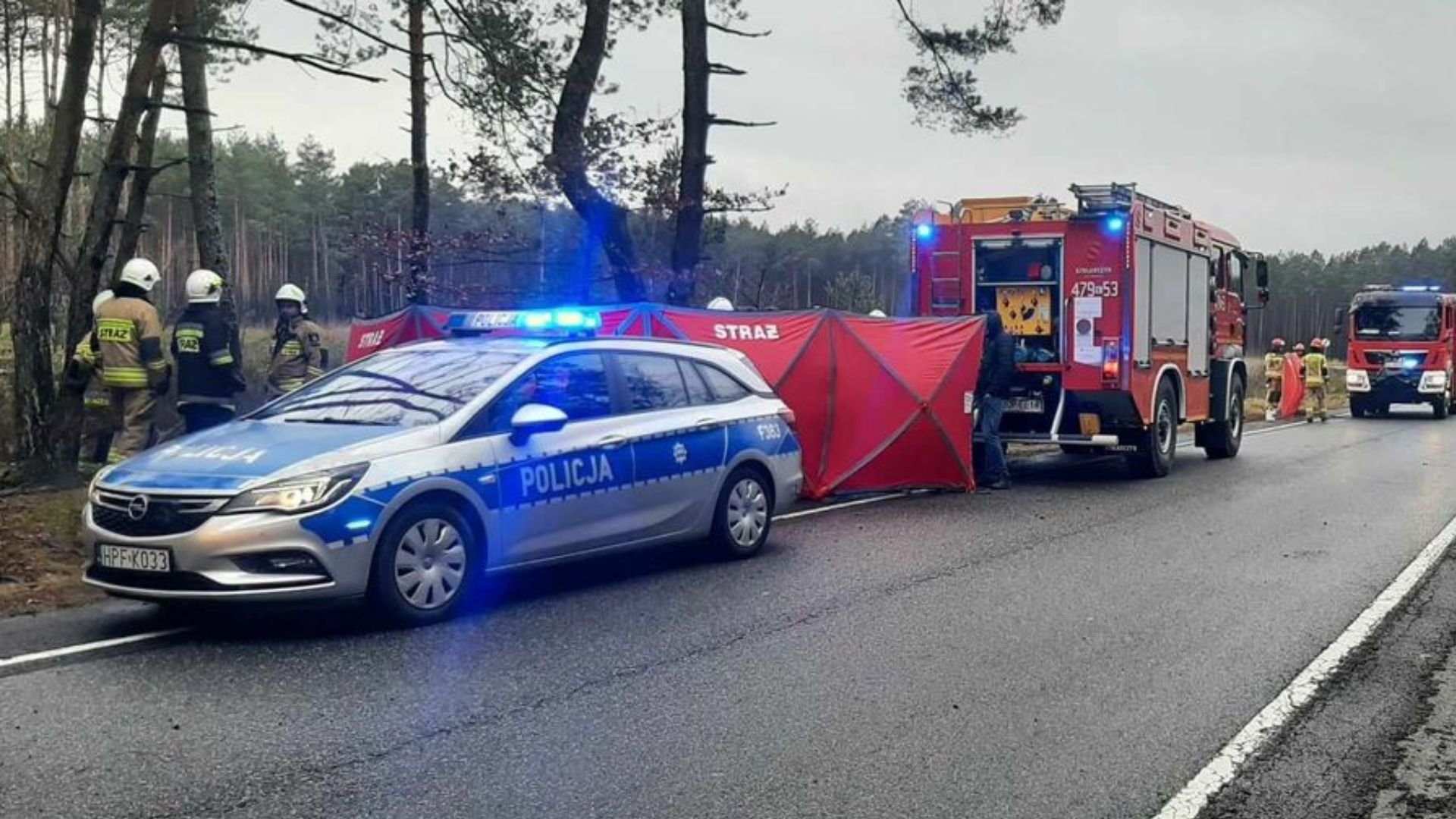 wypadek policja radiowóz straż pożarna strażacy