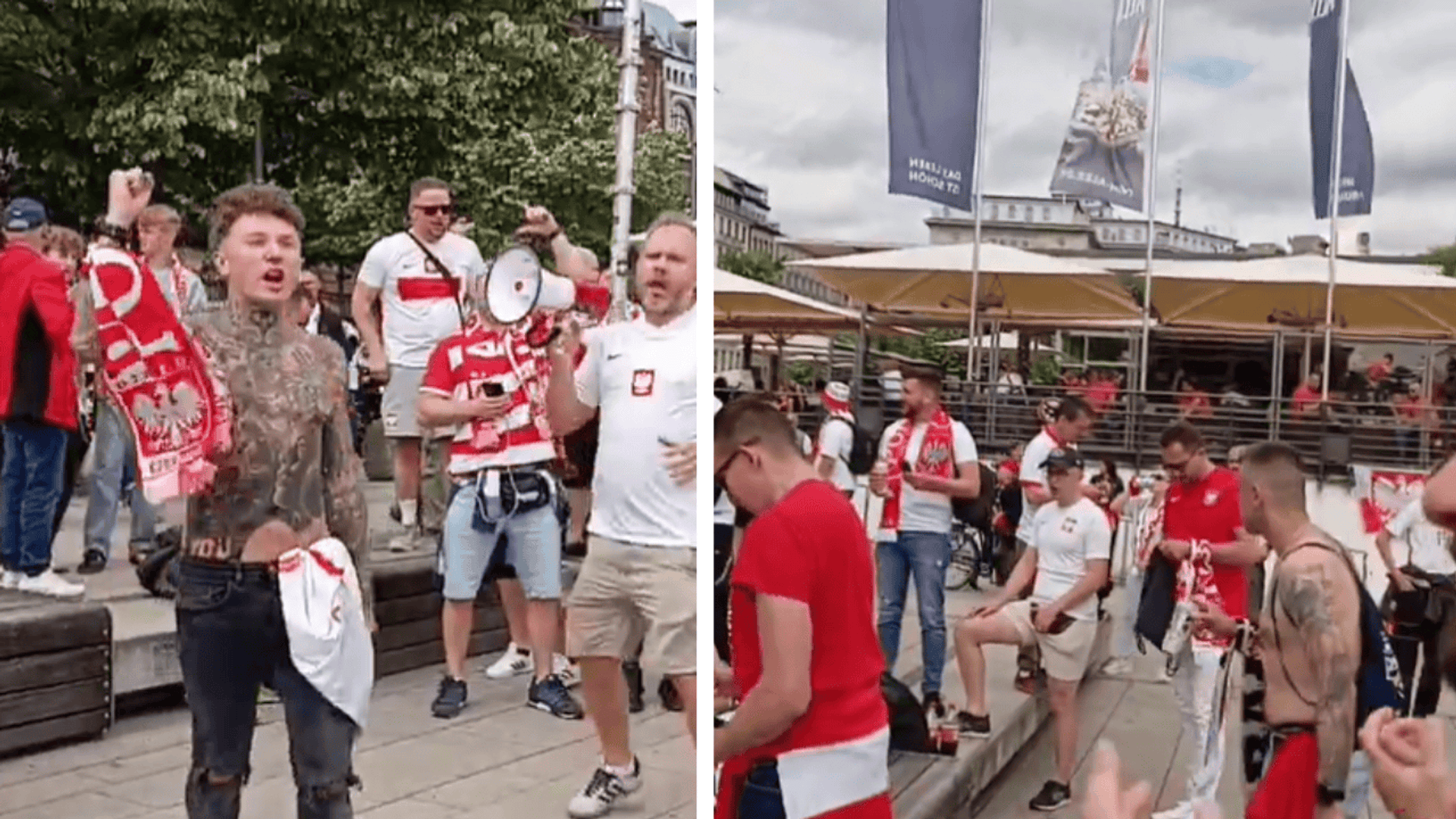 Polscy kibice pod stadionem w Hamburgiem