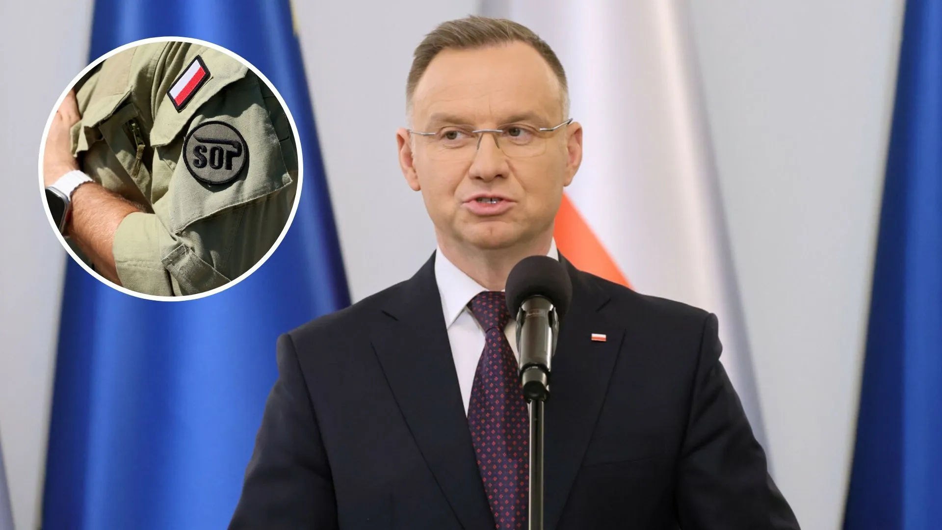 prezydent andrzej duda flagi sop mundur 