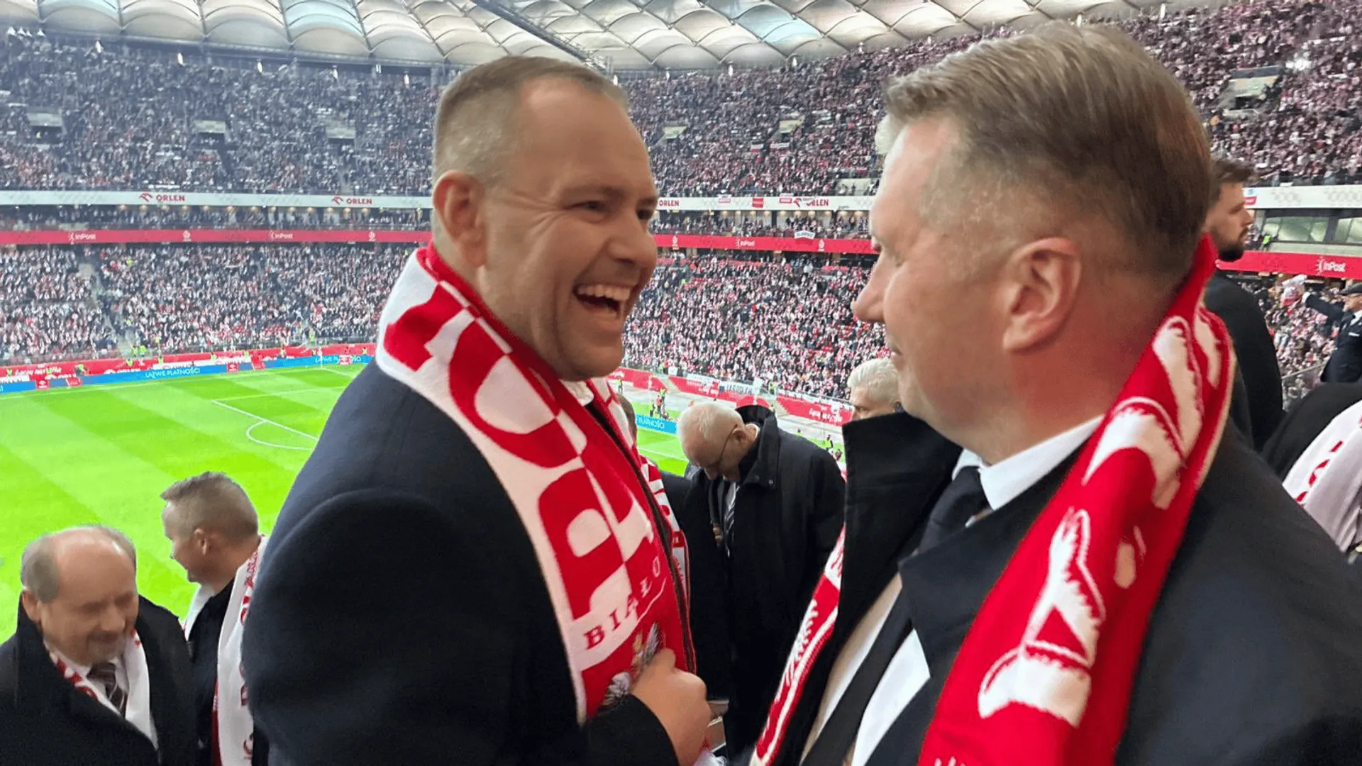 Przemysław Czarnek wspierał Polskę na meczu z Albanią.