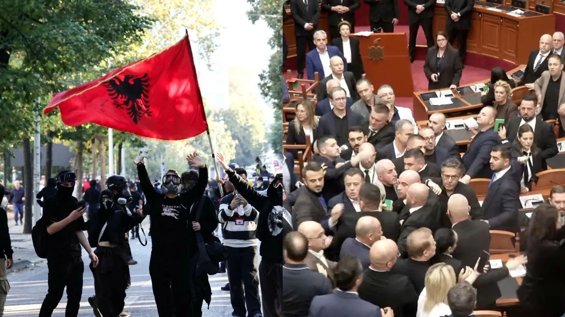 parlament, Albania, Bójka, protesty