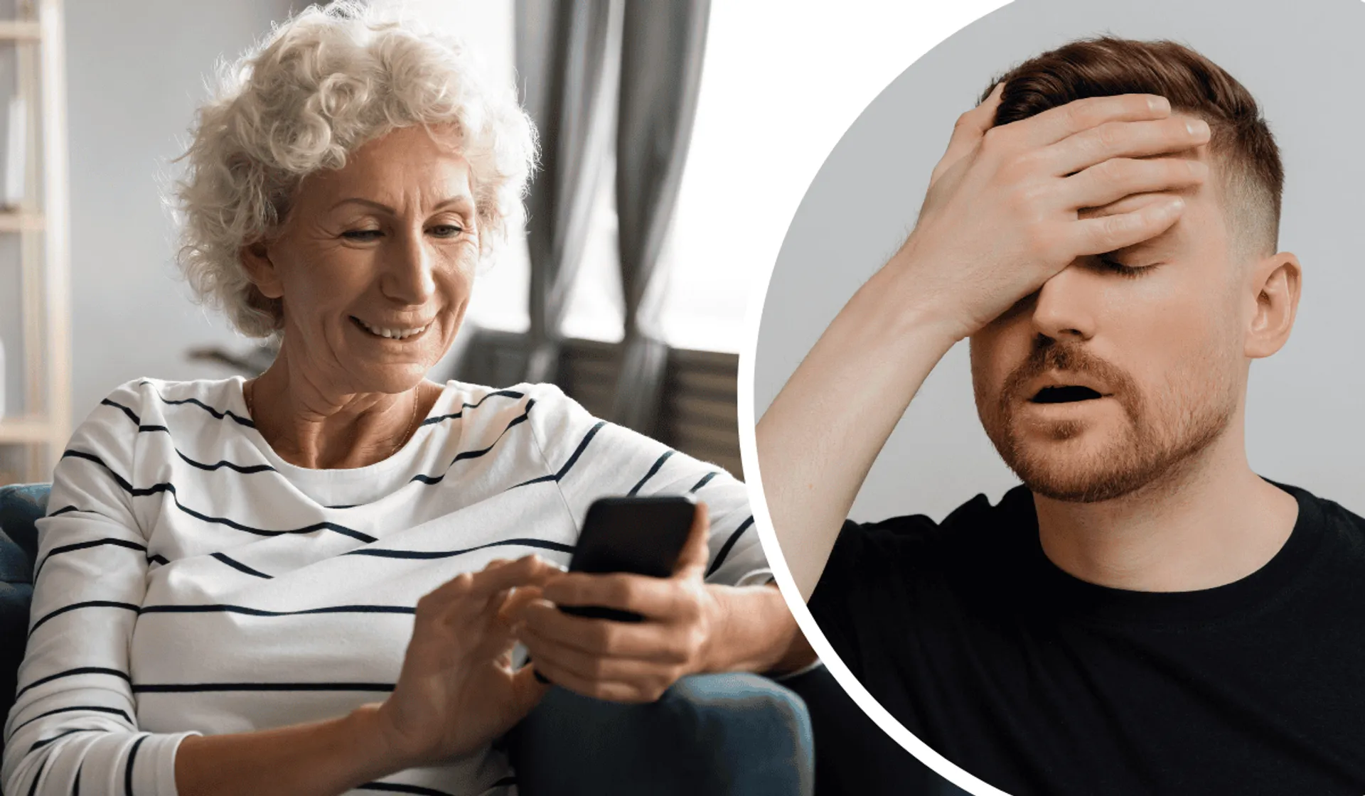 babcia, zdenerwowany mężczyzna