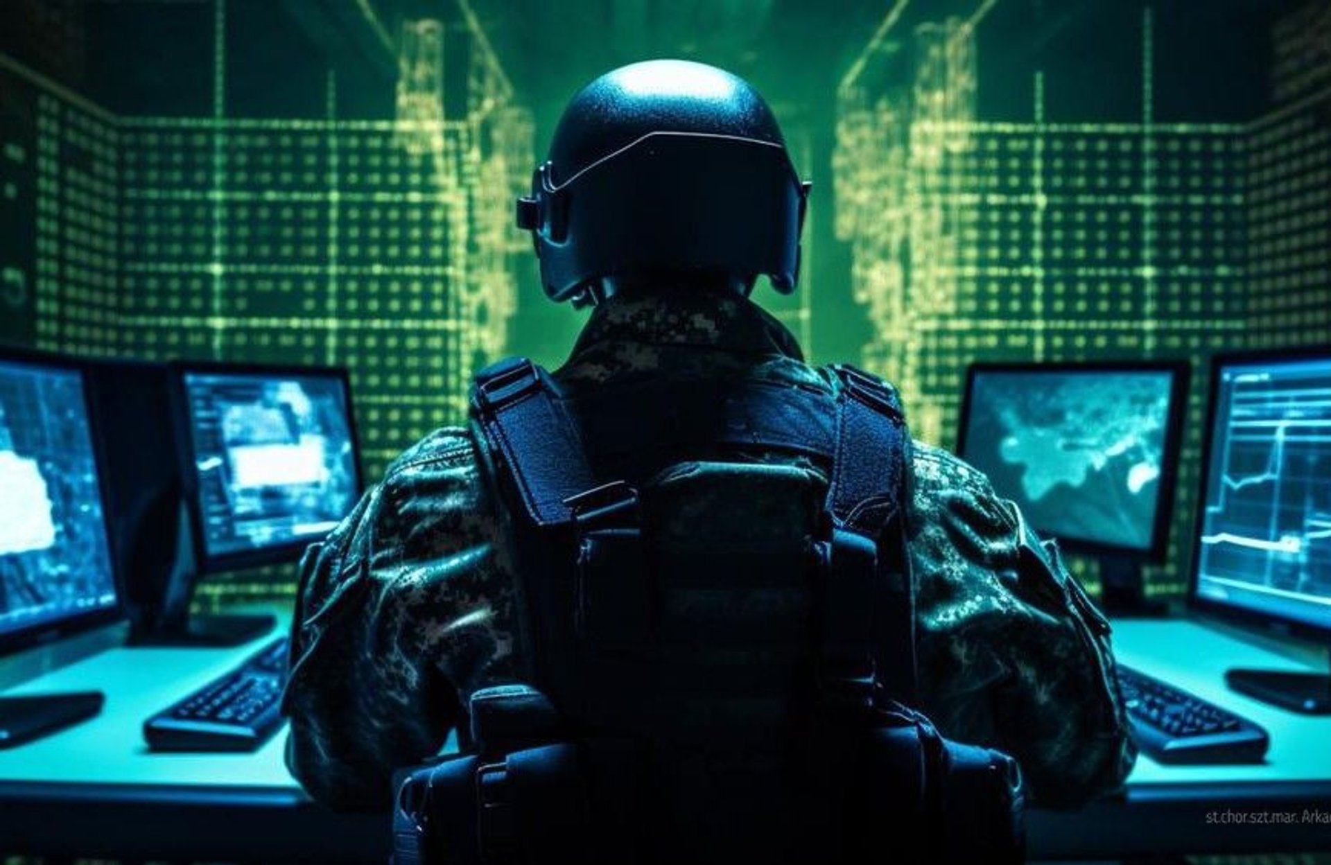 żołnierz przy komputerze
