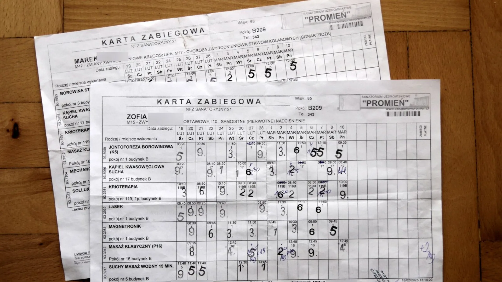 karta zabiegowa, sanatorium