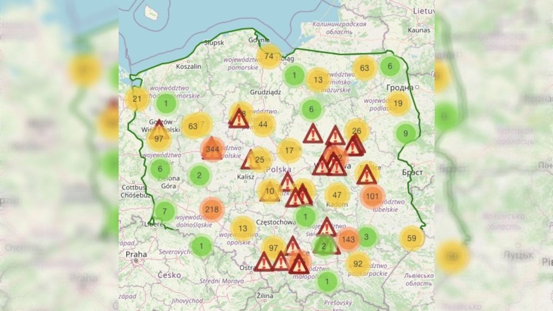 mapa ostrzeżenie Polska