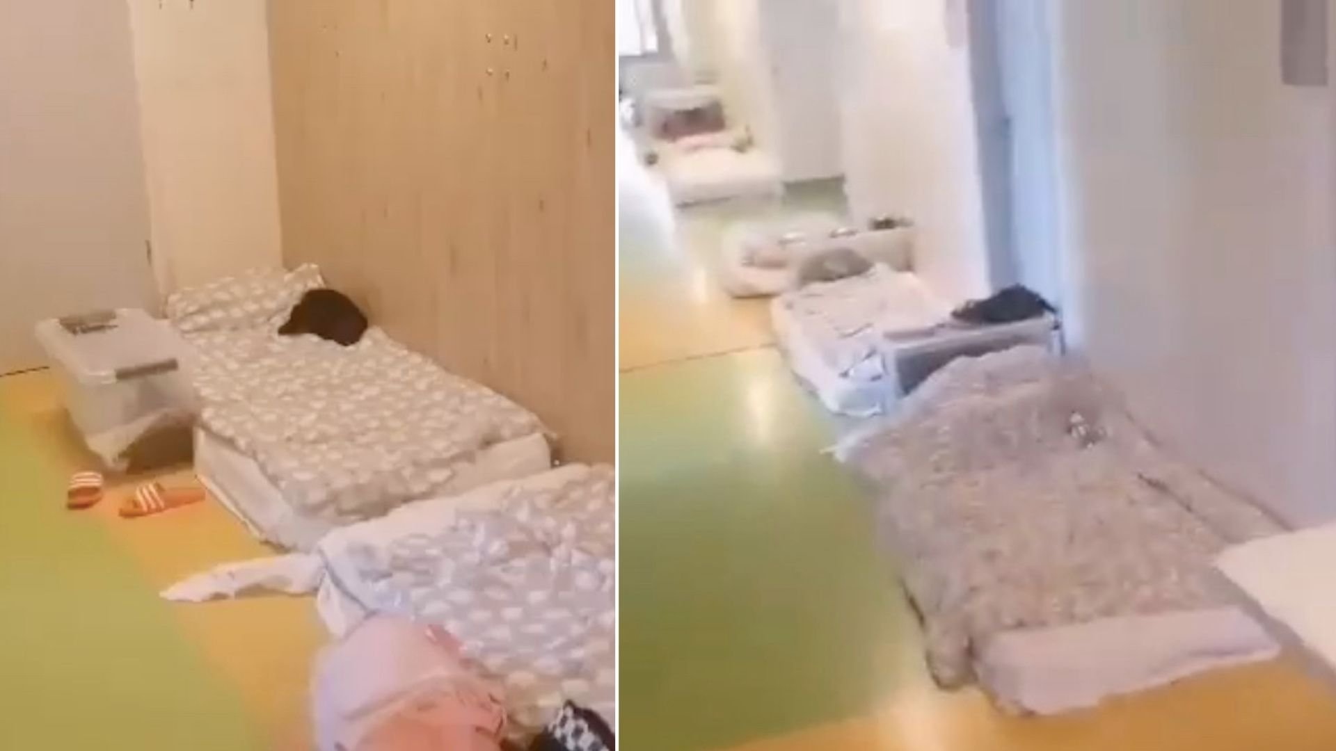 Nagranie ze szpitala, gdzie leczone są dzieci: materace leżą na ziemi, w salach dostawiane są łóżka