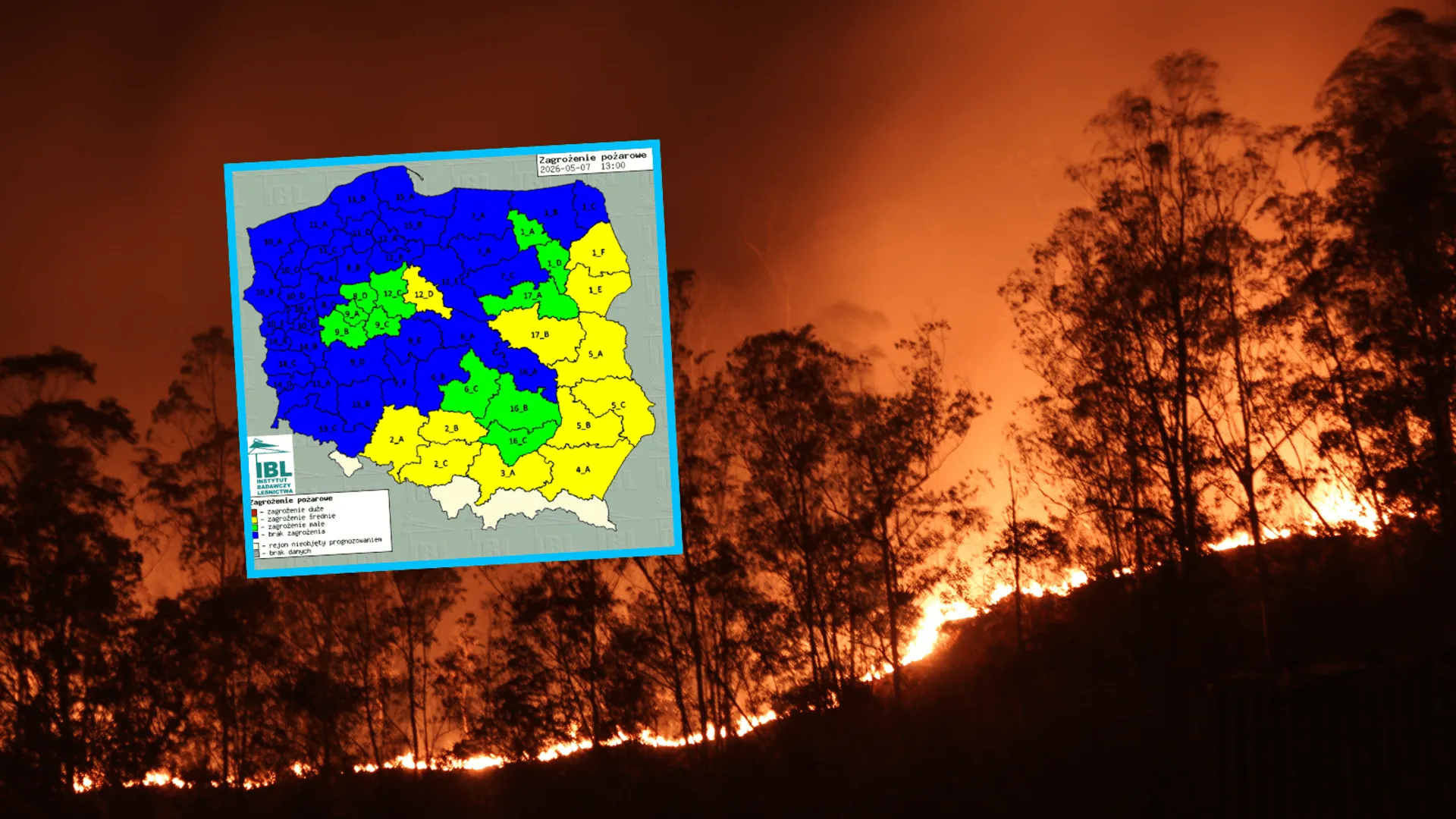 Zagrożenia pożarowe II. stopnia w 8 województwach