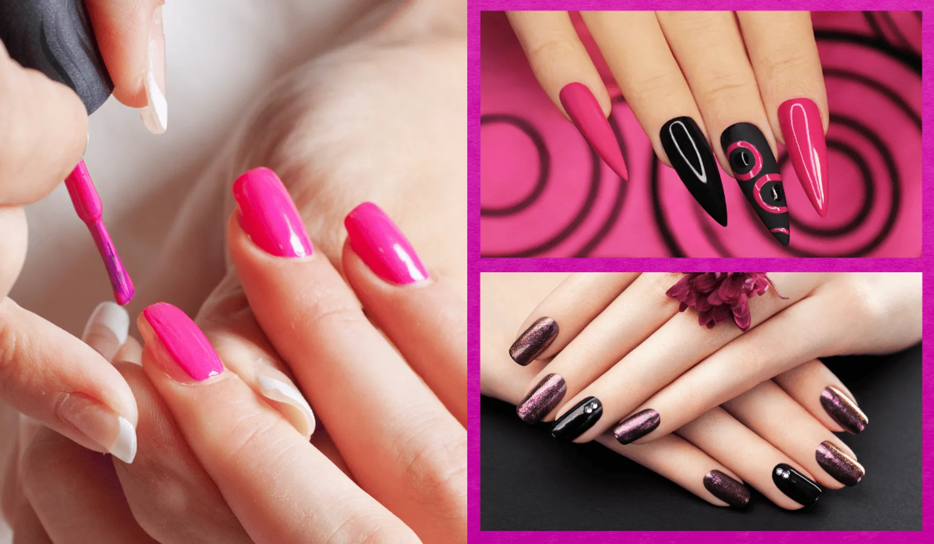 Paznokcie fuksja z czarnym