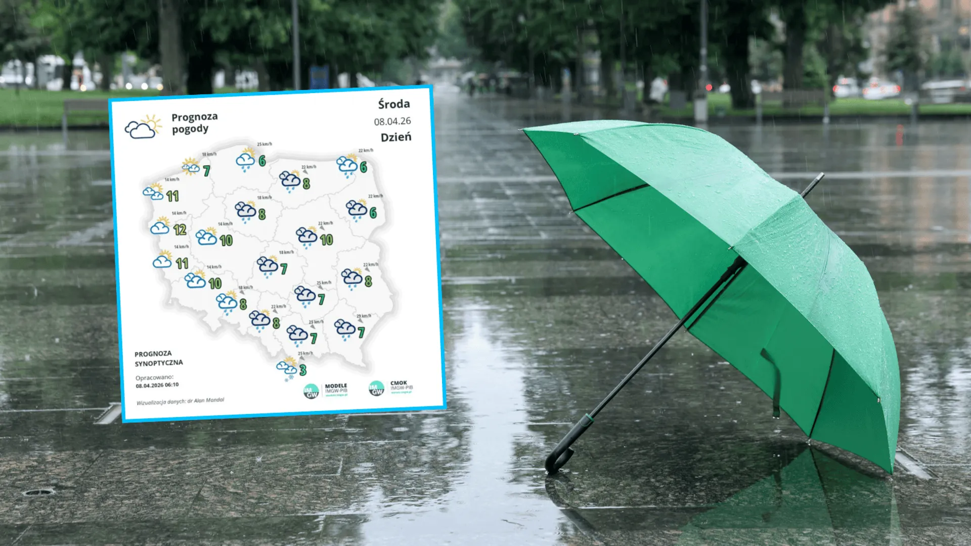 Deszczowa pogoda, fot. Canva, IMGW/X