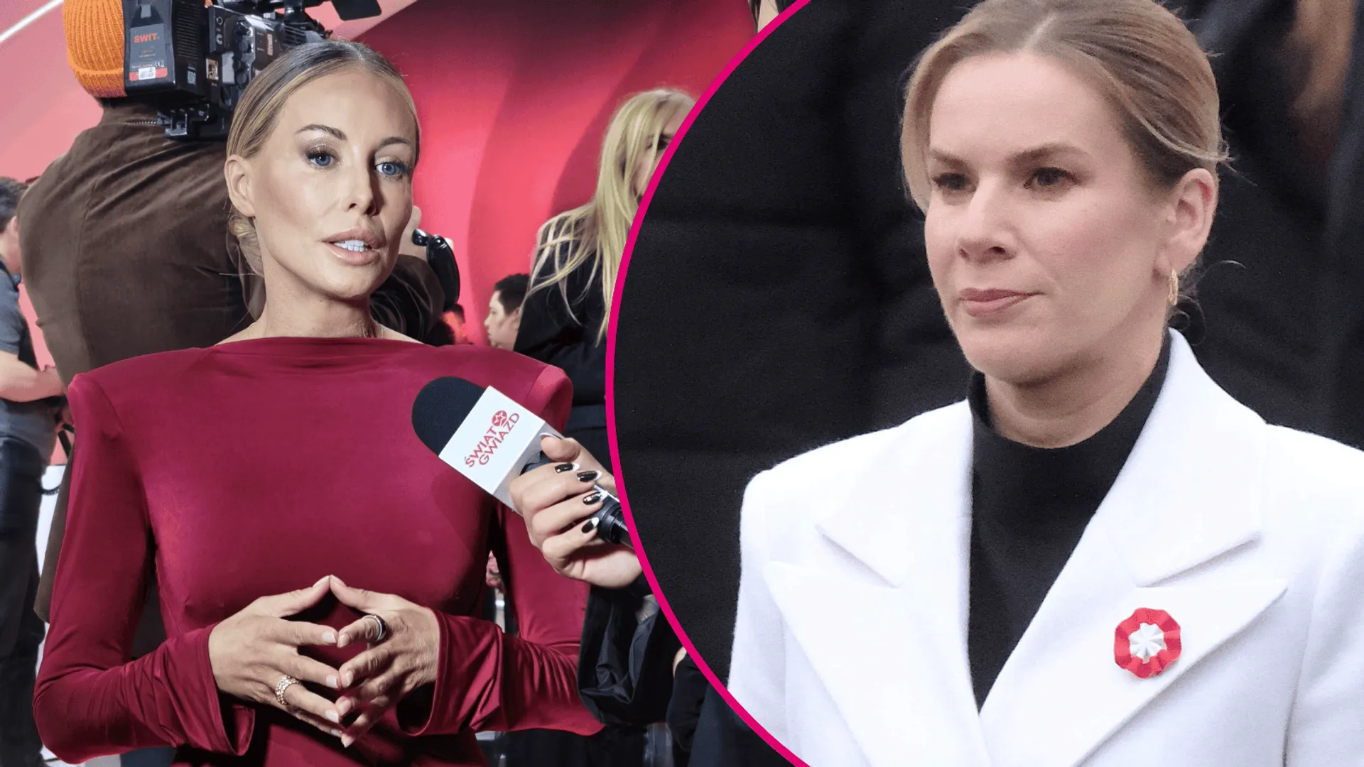 Małgorzata Rozenek Majdan udzielająca wywiadu, w ramce Marta Nawrocka