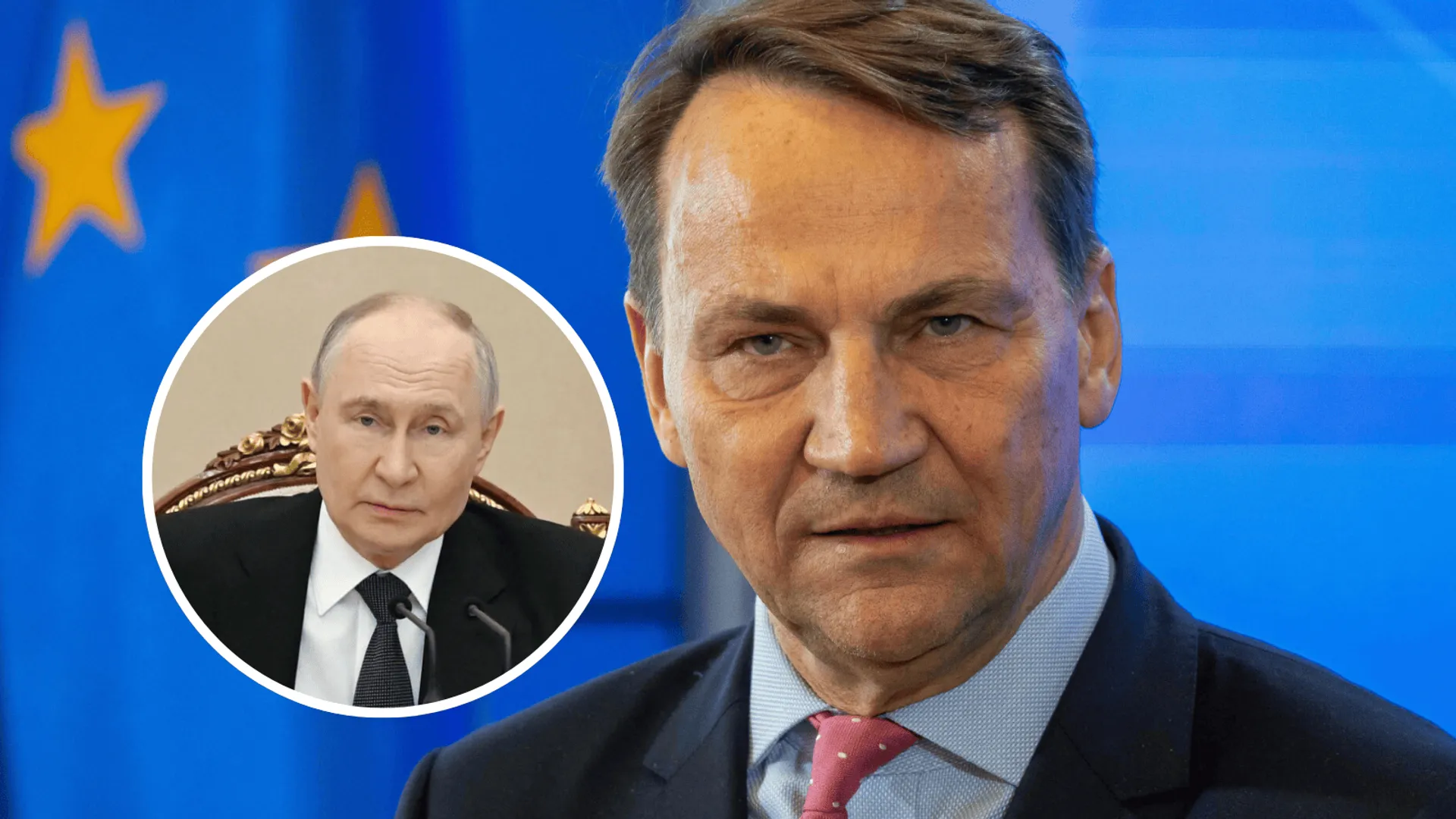 Radosław Sikorski, Władimir Putin (w kółku)