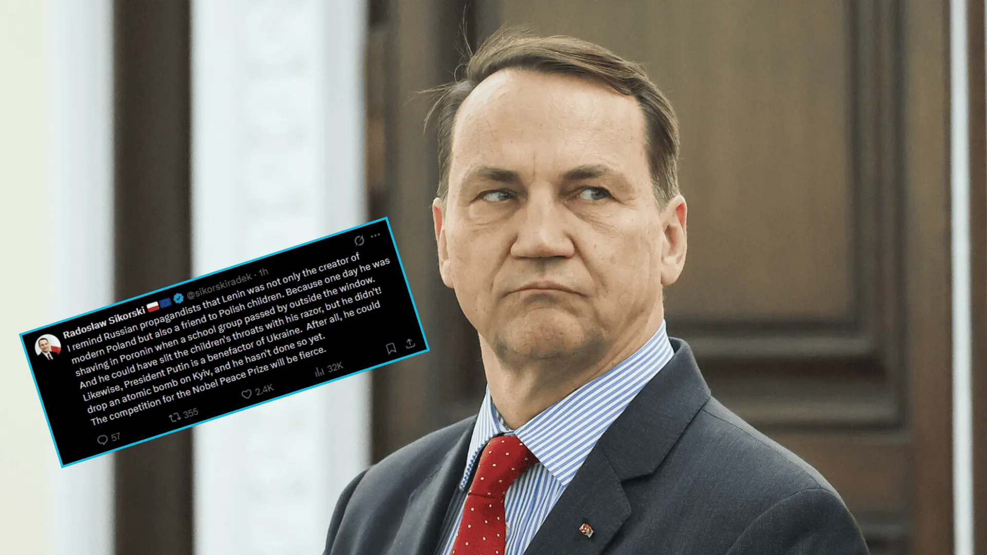 Sikorski bezlitośnie kpi z rosyjskiej propagandy. "Putin jak Lenin – mógł zabić, a nie zabił"