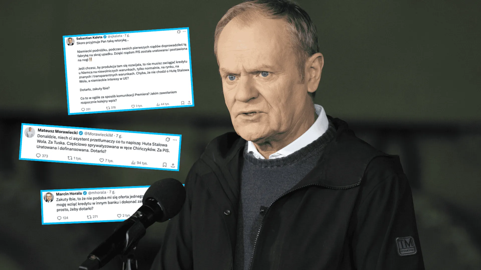 Donald Tusk, fot. Maciej Napora/East News, Sebastian Kaleta/X, Mateusz Morawiecki/X, Marcin Horała/X