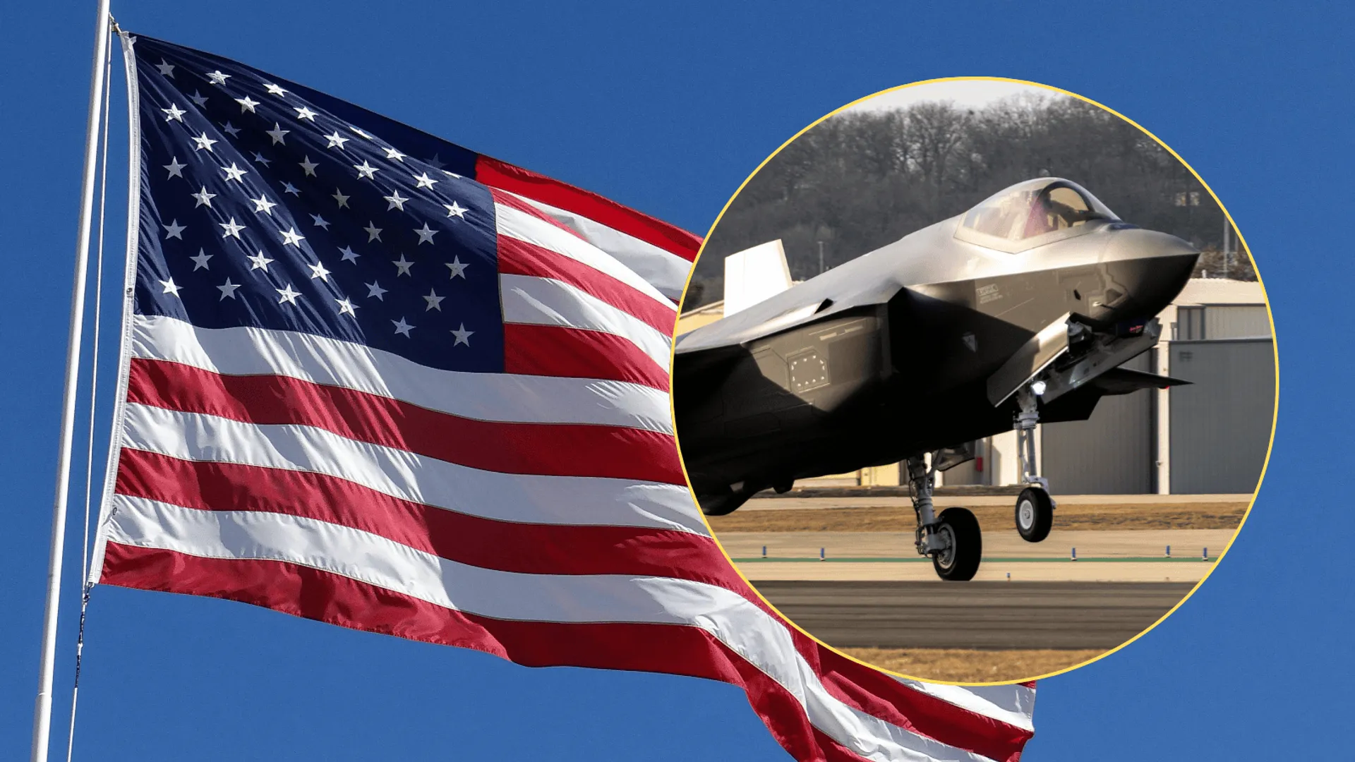 flaga USA, samolot F-35