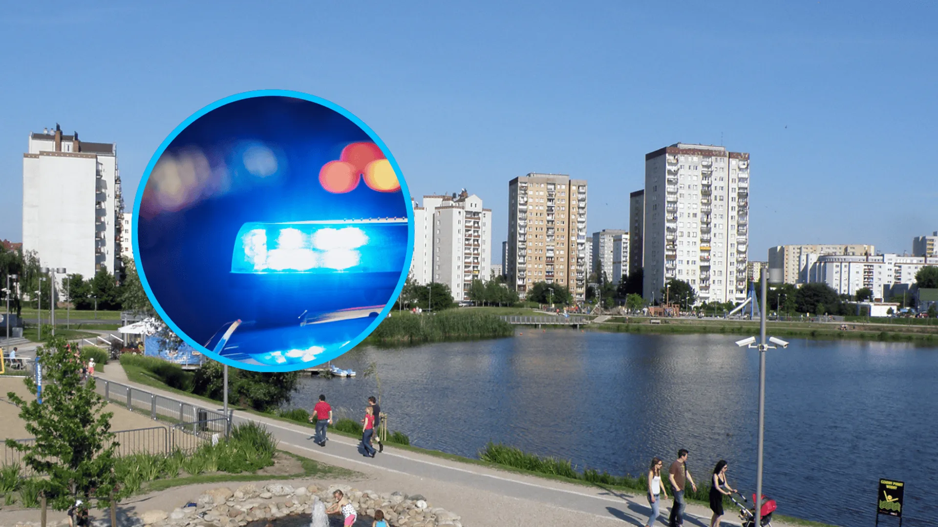 Park Nad Balatonem w Warszawie, policja (zdj. ilustracyjne, w kółku)