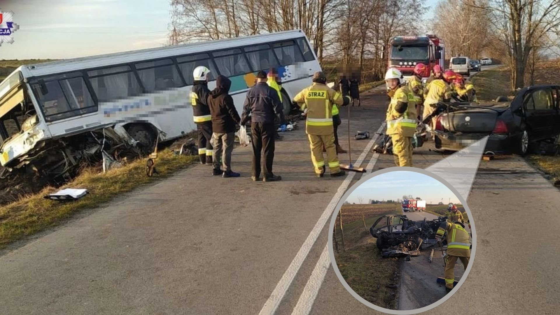 Śmiertelny wypadek z udziałem autobusu i osobówki