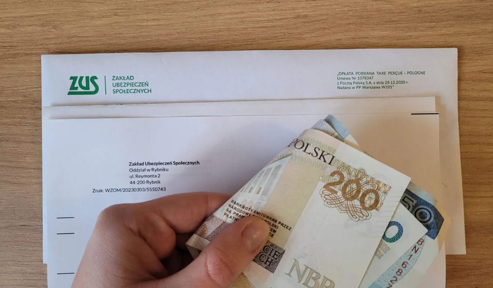 list z ZUS-u, pieniądze
