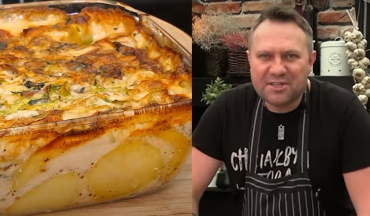 Zapiekanka ziemniaczana w sosie pieczarkowo-porowym od Tomasza Strzelczyka